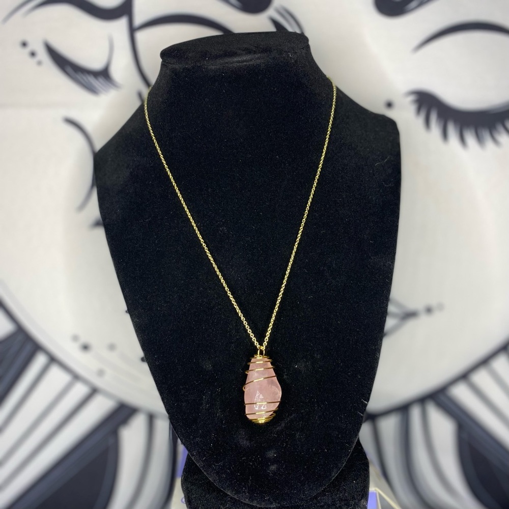 mini gold caged rose quartz necklace w/ non tarnish gold chain